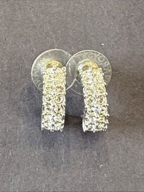 Crystal Pave Hoop Earrings - Silver Swarovski